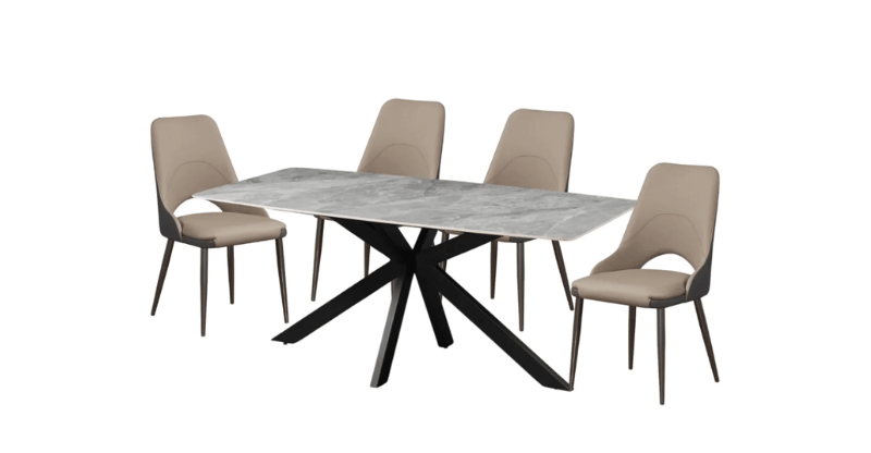 Bộ Bàn ăn TB1129 1.8M Trắng/đen (130002903) + 4 Ghế ăn CY5276 xám (130002901)