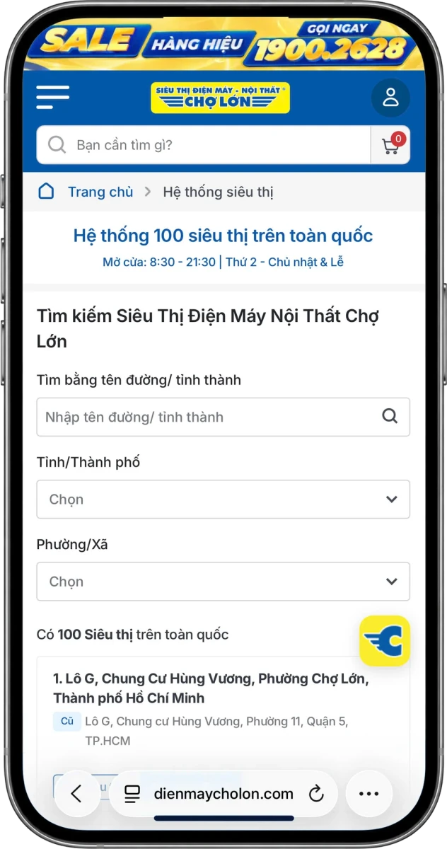 Trang hệ thống 100 siêu thị Điện Máy Chợ Lớn