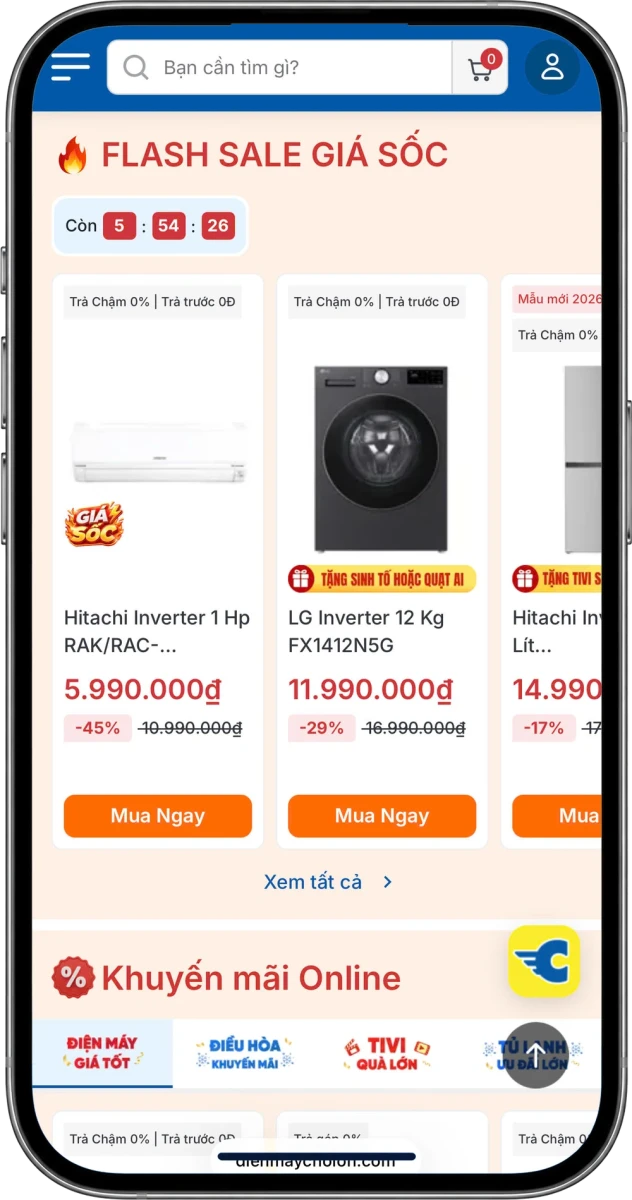 Khu Flash Sale giá sốc trên trang chủ