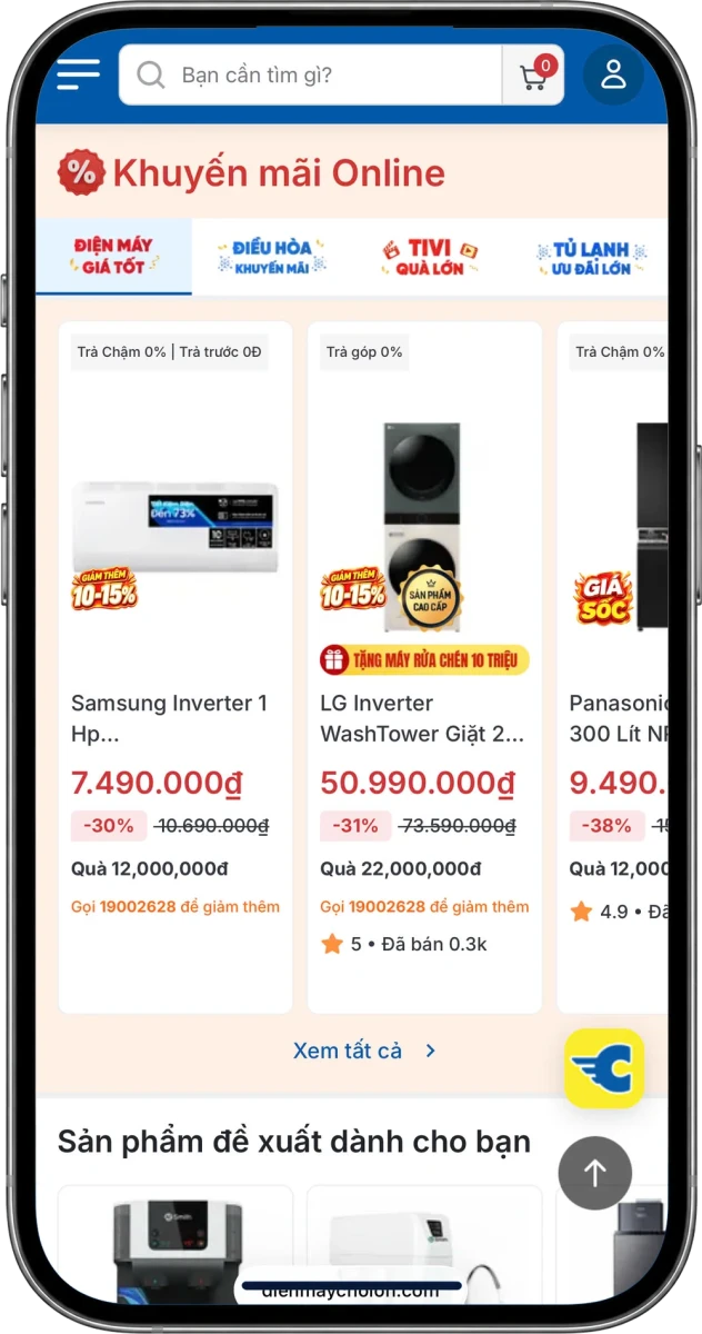 Khu Khuyến mãi Online trên trang chủ