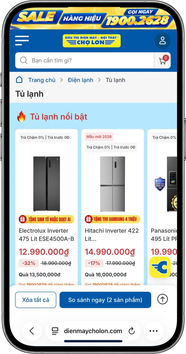 Khu sản phẩm nổi bật trên trang danh mục Tủ lạnh