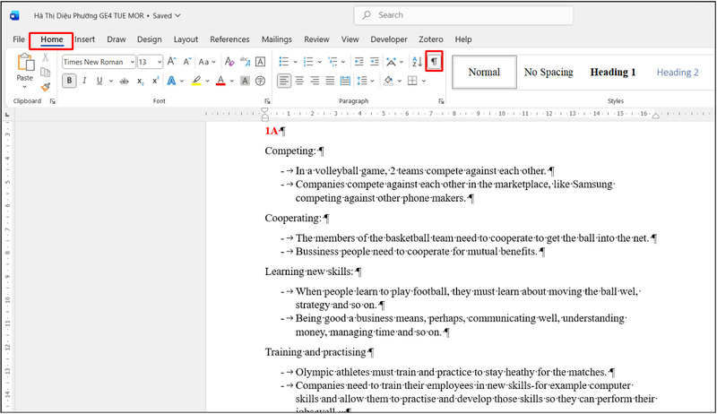 Bật nhanh các ký tự định dạng bằng nút Show Hide