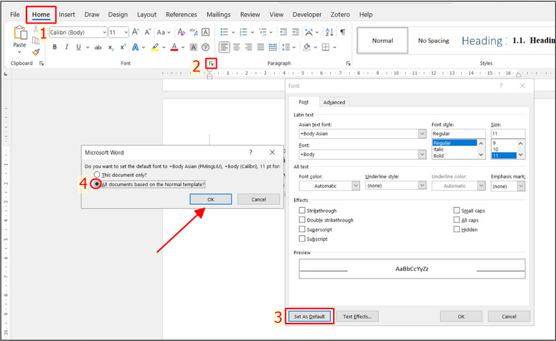 Đặt font chữ hiện tại làm font mặc định