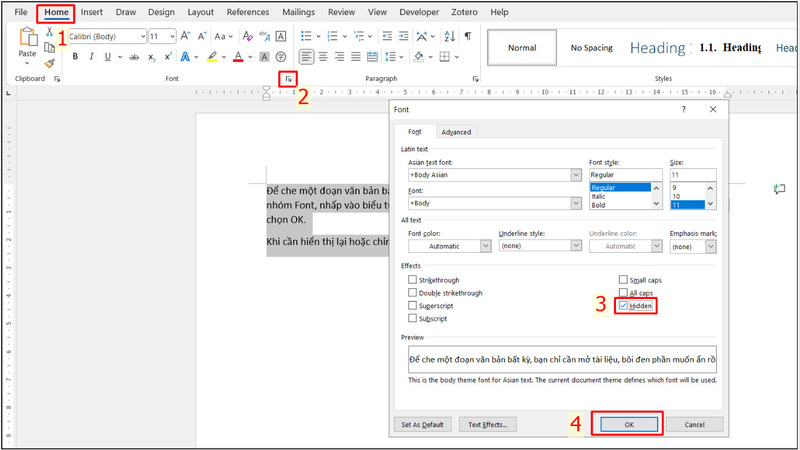 Ẩn nội dung văn bản trên Word