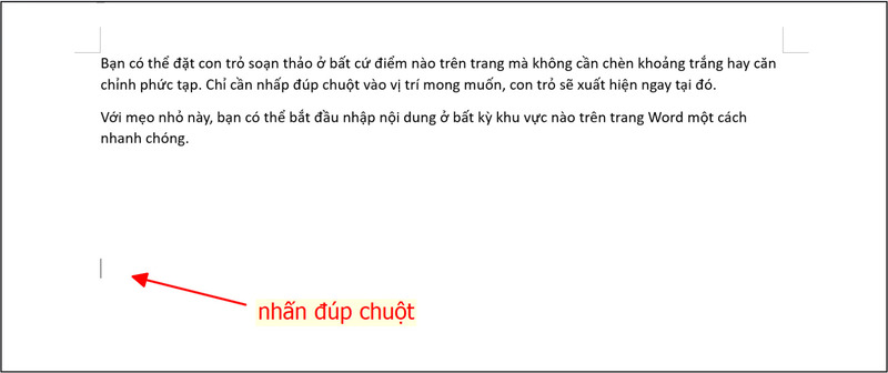 Nhấn đúp chuột vào bất kỳ vị trí để gõ văn bản