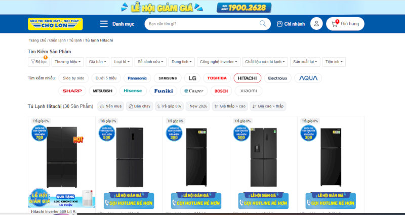  Các dòng tủ lạnh Hitachi đều có mặt tại Siêu Thị Điện Máy - Nội Thất Chợ Lớn