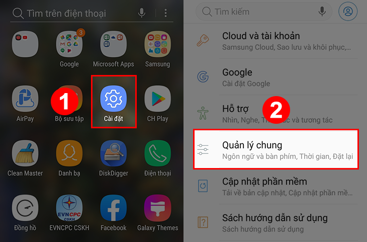 Bạn truy cập vào “Quản lý chung” trong phần “Cài đặt” của điện thoại Android.