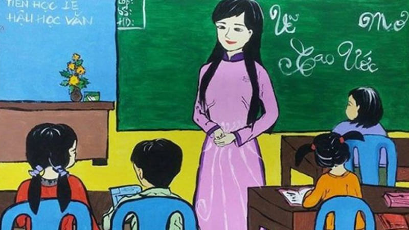 Bức tranh chủ đề "Cô giáo trên bục giảng"