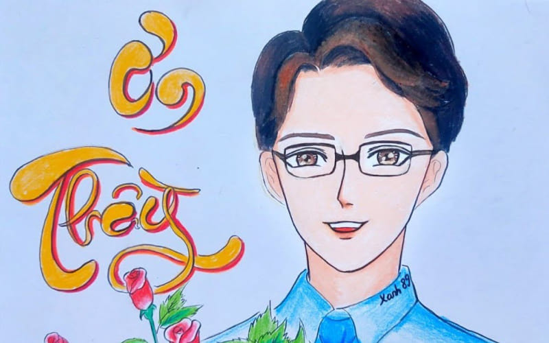Tranh 20/11 chân dung thầy giáo