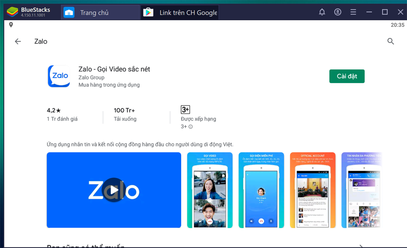 Trên giao diện Bluestacks, bạn tìm ứng dụng Zalo để cài đặt.